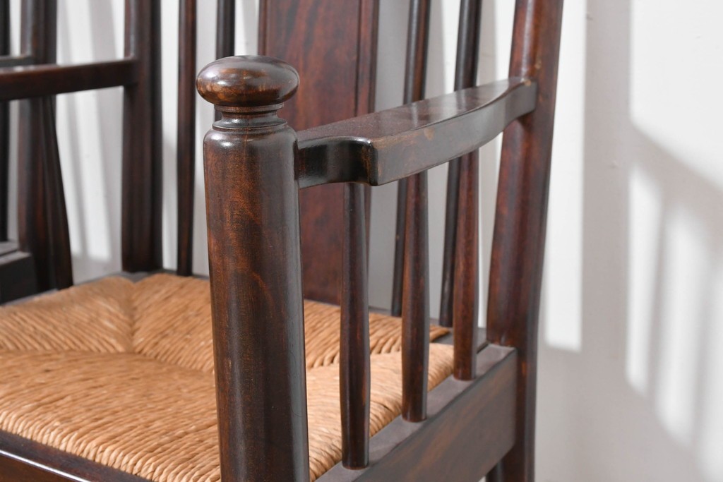 中古　希少モデル　松本民芸家具　ハイバックデザインのHB型ラッシアームチェア2脚セット　定価(2脚合計)約44万6千円　(R-086252)