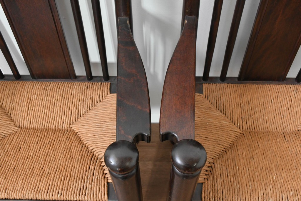 中古　希少モデル　松本民芸家具　ハイバックデザインのHB型ラッシアームチェア2脚セット　定価(2脚合計)約44万6千円　(R-086252)