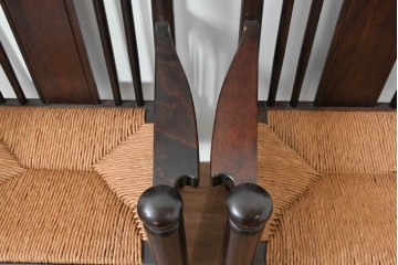 中古　希少モデル　松本民芸家具　ハイバックデザインのHB型ラッシアームチェア2脚セット　定価(2脚合計)約44万6千円　(R-086252)