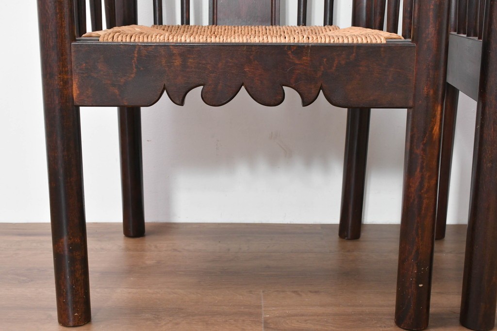 中古　希少モデル　松本民芸家具　ハイバックデザインのHB型ラッシアームチェア2脚セット　定価(2脚合計)約44万6千円　(R-086252)