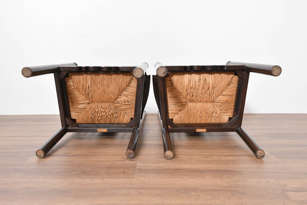 中古　希少モデル　松本民芸家具　ハイバックデザインのHB型ラッシアームチェア2脚セット　定価(2脚合計)約44万6千円　(R-086252)