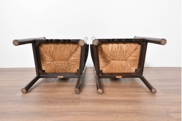 中古　希少モデル　松本民芸家具　ハイバックデザインのHB型ラッシアームチェア2脚セット　定価(2脚合計)約44万6千円　(R-086252)