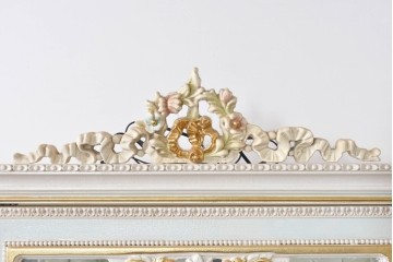 イタリアヴィンテージ　高級家具　ノバパルク(NOVAPLAK)　ロココ調の優美な装飾が魅力の照明付きミラーバックキャビネット　定価約180万円　(R-086253)