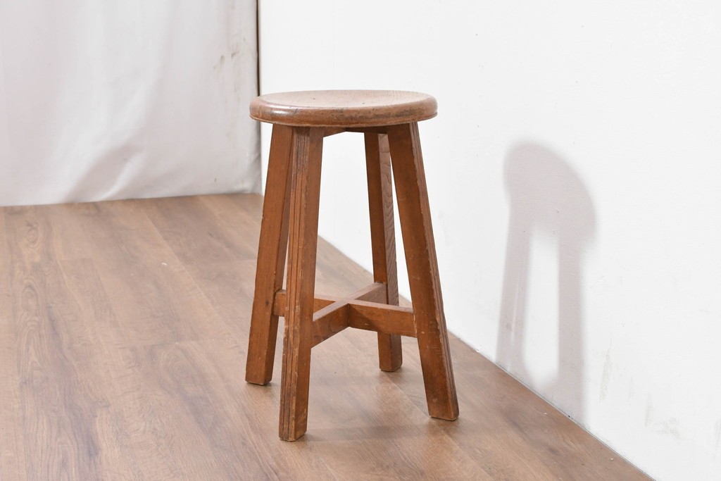 和製アンティーク　昭和初期　栓材　丸座面の素朴なスツール　(R-086260)