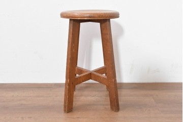 和製アンティーク　昭和初期　栓材　丸座面の素朴なスツール　(R-086260)