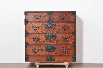 中古　岩谷堂箪笥　漆塗り　波打つ木目が美しい三尺整理箪笥　(R-086279)