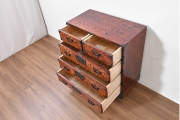 中古　岩谷堂箪笥　漆塗り　波打つ木目が美しい三尺整理箪笥　(R-086279)