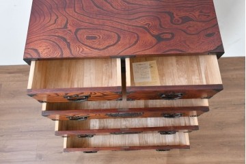 中古　岩谷堂箪笥　漆塗り　波打つ木目が美しい三尺整理箪笥　(R-086279)