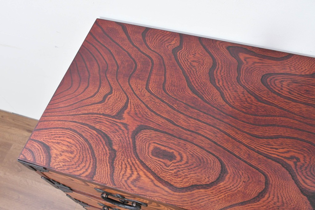 中古　岩谷堂箪笥　漆塗り　波打つ木目が美しい三尺整理箪笥　(R-086279)