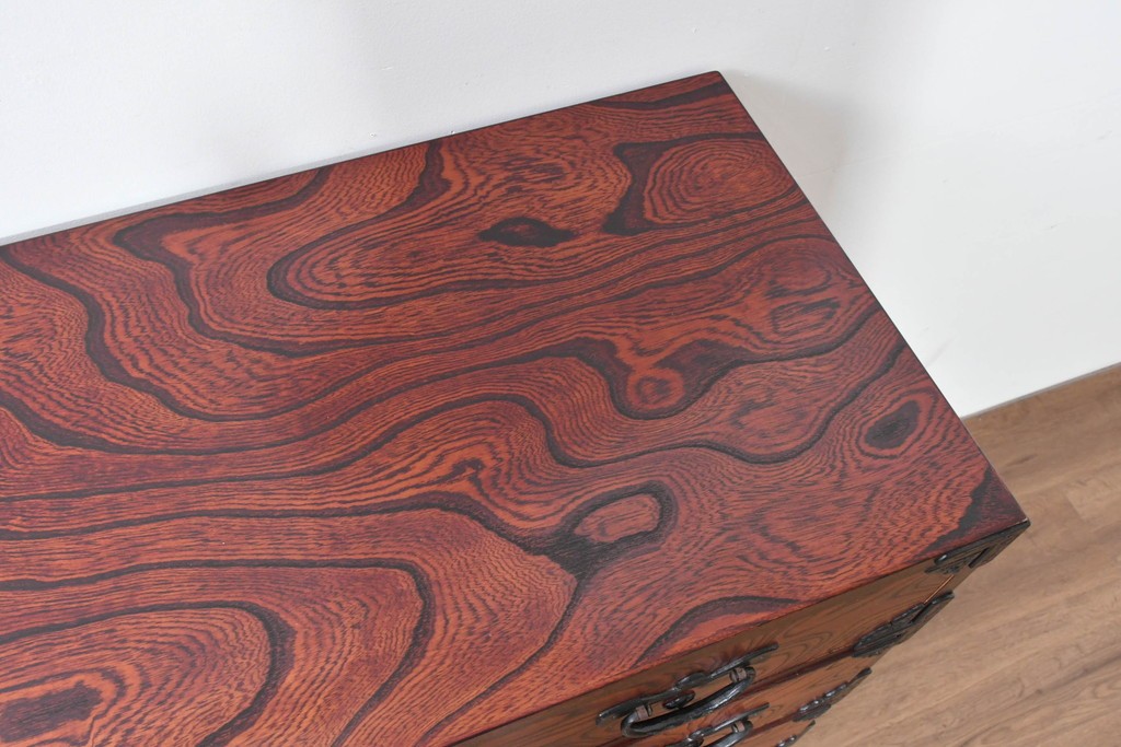 中古　岩谷堂箪笥　漆塗り　波打つ木目が美しい三尺整理箪笥　(R-086279)