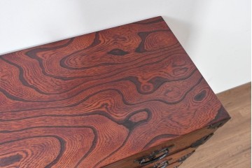 中古　岩谷堂箪笥　漆塗り　波打つ木目が美しい三尺整理箪笥　(R-086279)