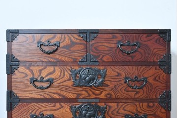 中古　岩谷堂箪笥　漆塗り　波打つ木目が美しい三尺整理箪笥　(R-086279)