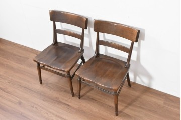 中古　美品　柏木工(KASHIWA)　WILDERNESS(ウィルダネス)　レトロカントリーな素朴さが魅力のダイニングチェア2脚セット　(R-086281)