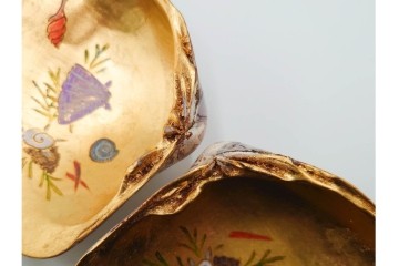 千家十職　塗師 中村宗哲　海松貝絵が美しい蒔絵の蛤香合　共箱付き　(R-086292)