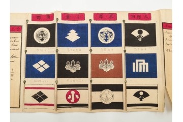 時代物　「日本諸侯之旗印」　大名家の旗印や家紋をまとめた木版画巻物　(R-086303)