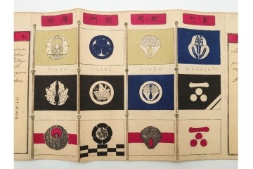 時代物　「日本諸侯之旗印」　大名家の旗印や家紋をまとめた木版画巻物　(R-086303)