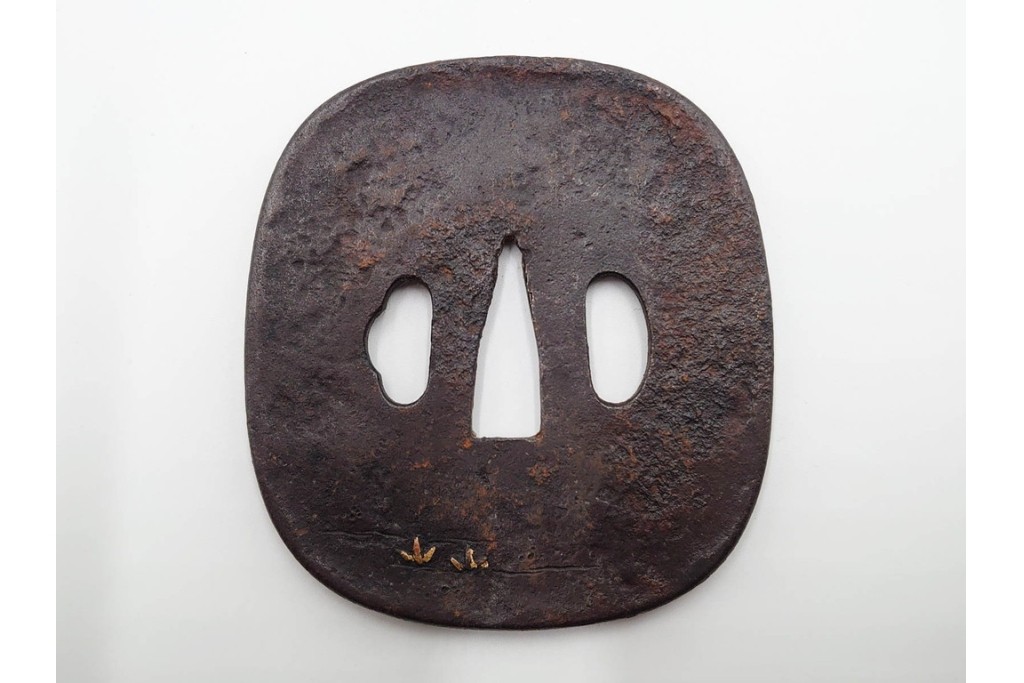 時代武具　竪丸形・丸形・木瓜形　蜻蛉や七福神、魚子地に鶴と亀などの鍔5点セット　(R-086304)