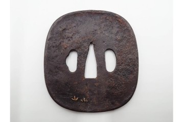 時代武具　竪丸形・丸形・木瓜形　蜻蛉や七福神、魚子地に鶴と亀などの鍔5点セット　(R-086304)