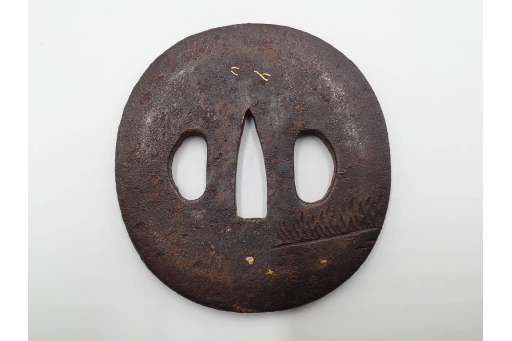 時代武具　竪丸形・丸形・木瓜形　蜻蛉や七福神、魚子地に鶴と亀などの鍔5点セット　(R-086304)