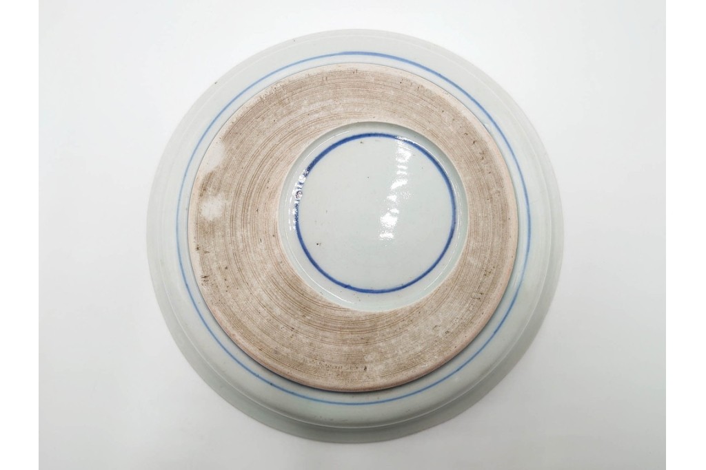 江戸期　古伊万里　染錦　菖蒲・梅模様の意匠が華やかな中皿　(R-086306)