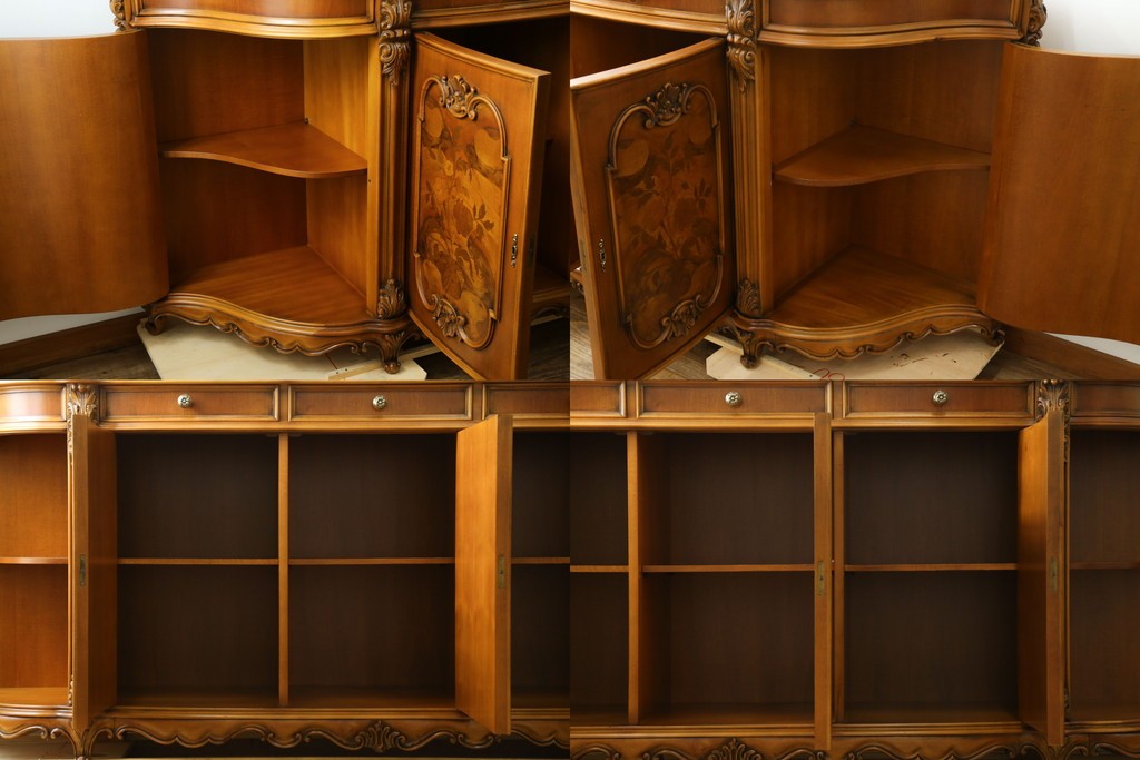 中古　イタリア製　美品　美しい彫刻装飾とマーケットリーが施された特大サイズ(幅2.5メートル)のサイドボード　定価約175万円　(R-086312)