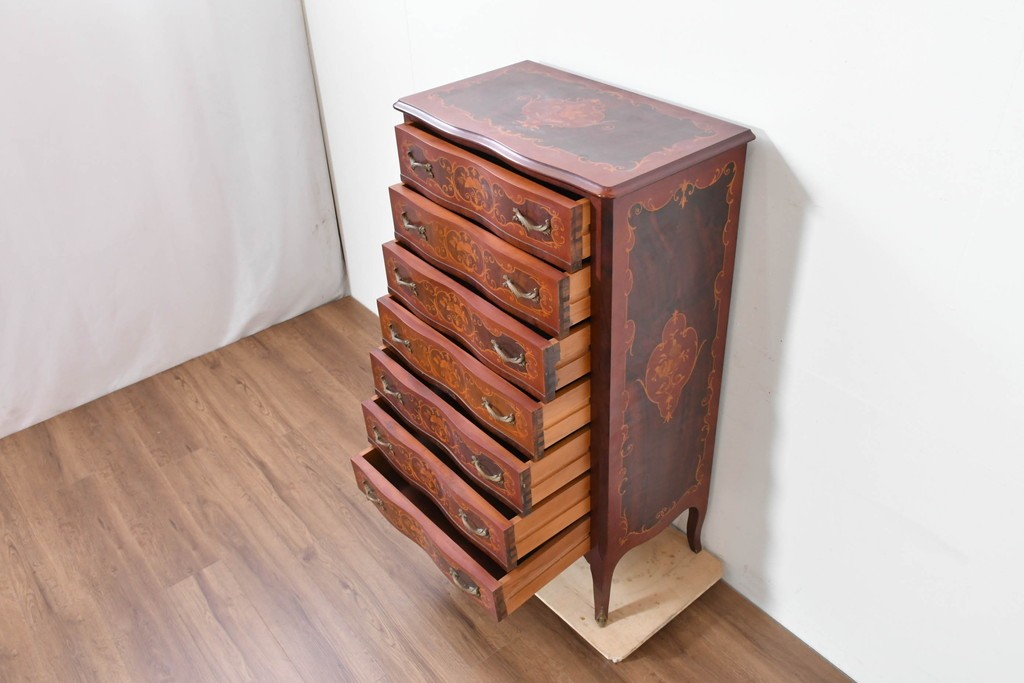 中古　六本木アピス(APIS)取り扱い　イタリア最高級家具　MARCONI ARTE(マルコーニ アルテ)　象嵌装飾が芸術品のような存在感を放つチェスト　定価約46万円　(R-086317)