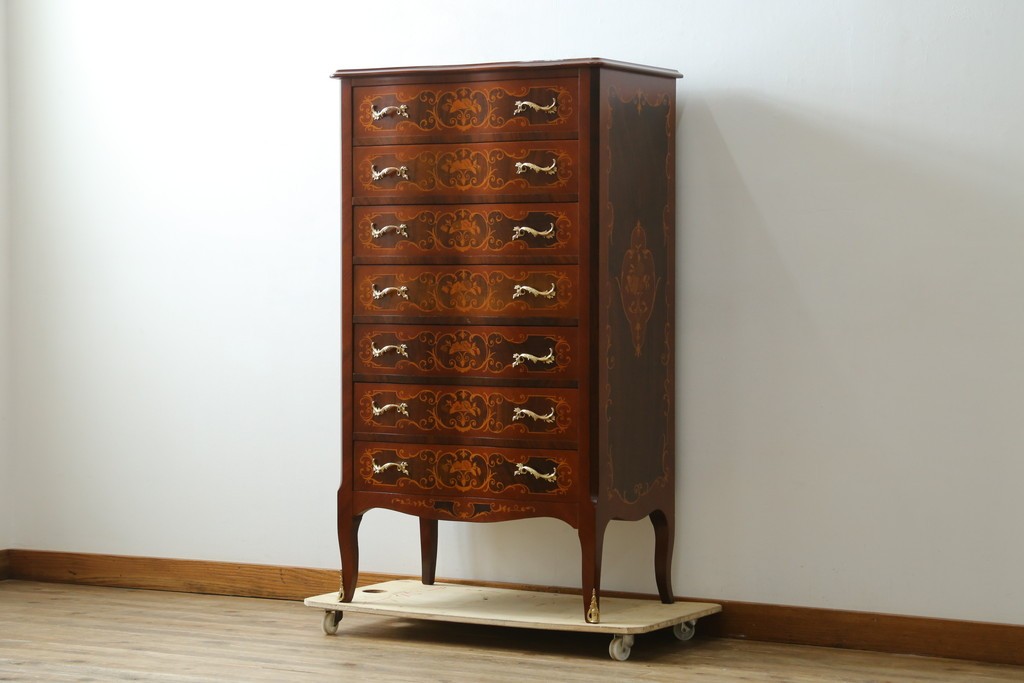 中古　六本木アピス(APIS)取り扱い　イタリア最高級家具　MARCONI ARTE(マルコーニ アルテ)　象嵌装飾が芸術品のような存在感を放つチェスト　定価約46万円　(R-086317)