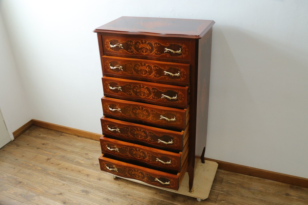 中古　六本木アピス(APIS)取り扱い　イタリア最高級家具　MARCONI ARTE(マルコーニ アルテ)　象嵌装飾が芸術品のような存在感を放つチェスト　定価約46万円　(R-086317)