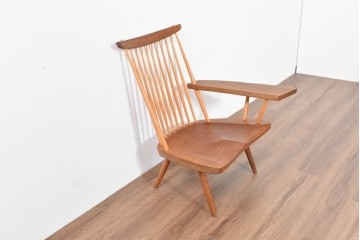 中古　ジョージ・ナカシマ(George Nakashima)　ウォールナット材　LOUNGE ARM(ラウンジアーム)　One Arm(ワンアーム・片肘)　CN103　左アーム付きラウンジチェア　(R-086321)