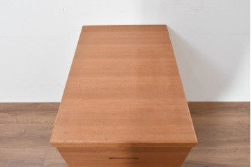 和製ヴィンテージ　前板無垢材の良品!　チーク材　書類を立てて収納できる仕切り付きのキャスターデスクワゴン　(R-086328)