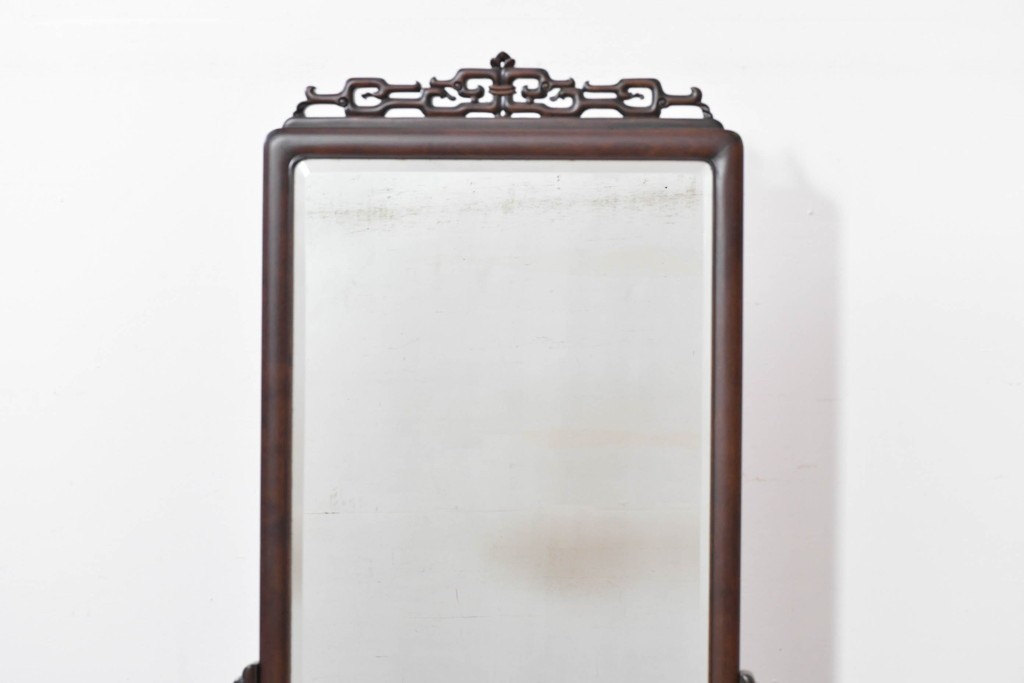 和製ヴィンテージ　上質な逸品!!　オリエンタルデザイン　丁寧に彫り込まれた透かし彫りの姿見　(R-086331)