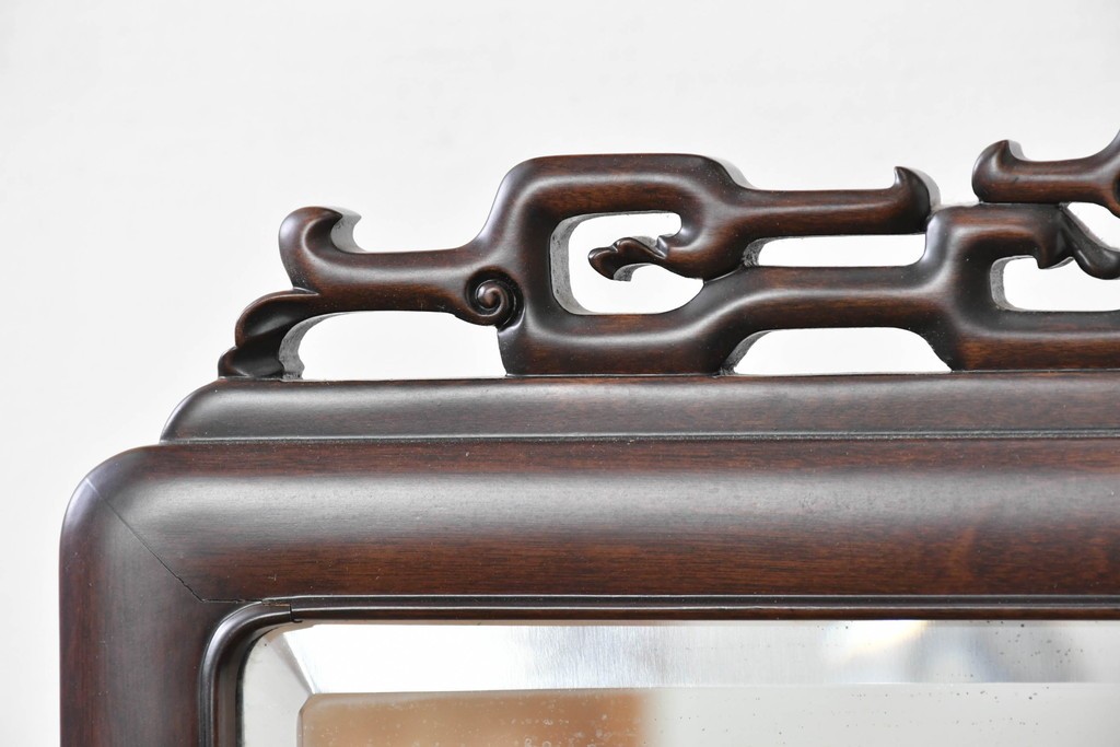 和製ヴィンテージ　上質な逸品!!　オリエンタルデザイン　丁寧に彫り込まれた透かし彫りの姿見　(R-086331)