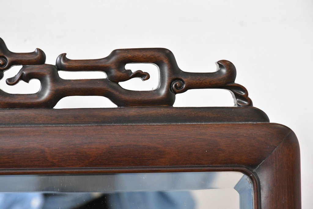 和製ヴィンテージ　上質な逸品!!　オリエンタルデザイン　丁寧に彫り込まれた透かし彫りの姿見　(R-086331)