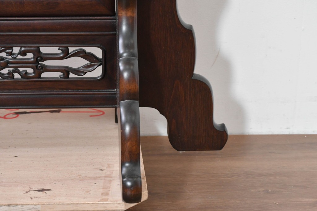 和製ヴィンテージ　上質な逸品!!　オリエンタルデザイン　丁寧に彫り込まれた透かし彫りの姿見　(R-086331)