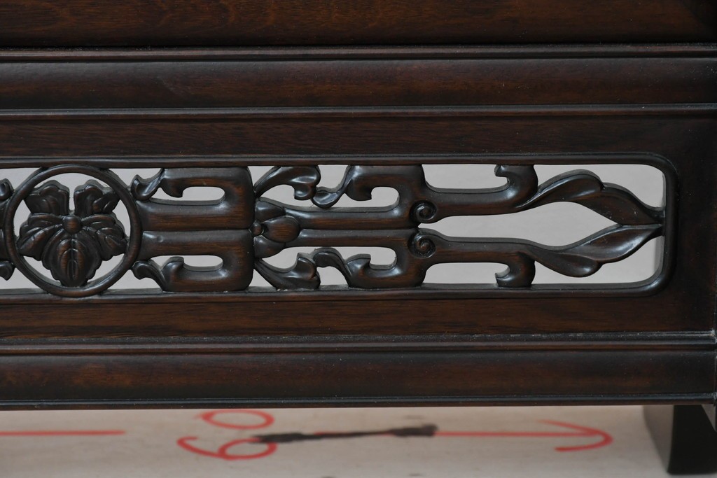 和製ヴィンテージ　上質な逸品!!　オリエンタルデザイン　丁寧に彫り込まれた透かし彫りの姿見　(R-086331)