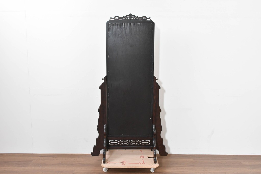 和製ヴィンテージ　上質な逸品!!　オリエンタルデザイン　丁寧に彫り込まれた透かし彫りの姿見　(R-086331)