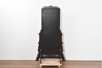 和製ヴィンテージ　上質な逸品!!　オリエンタルデザイン　丁寧に彫り込まれた透かし彫りの姿見　(R-086331)