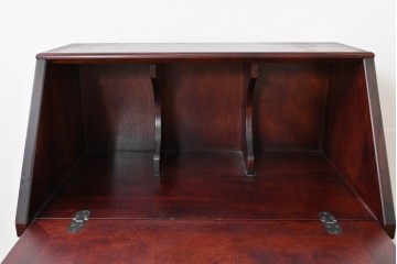 中古　美品　国産職人手作り　樺(カバ)材　深みのある赤褐色の木色が美しいライティングビューロー　(R-086339)