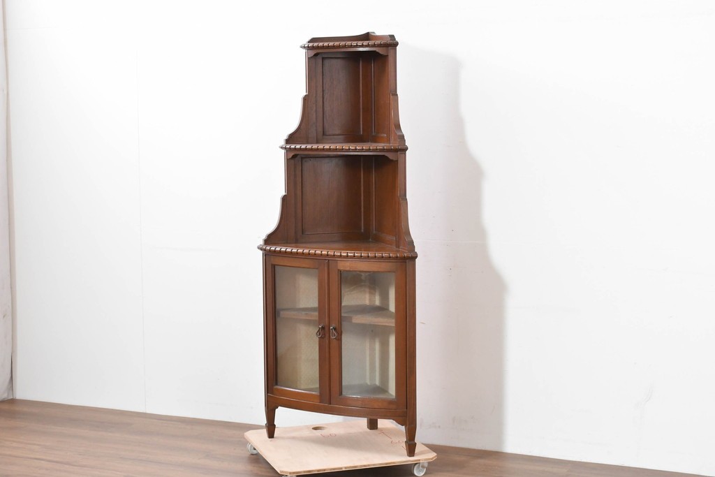 和製アンティーク　上質な作り!!　チーク材　古い洋館のコーナーキャビネット　(R-086340)