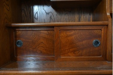 中古　美品　国産職人手作り　欅(ケヤキ)材　力強く美しい木目の茶箪笥　(R-086341)