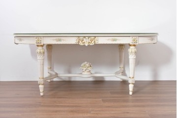 中古　イタリア高級家具　Mario Colciago&Figli(マリオ・コルチャゴ)　ロココ調の優雅な彫刻と絵付けが美しいダイニングテーブル　定価約180万円　(R-086345)