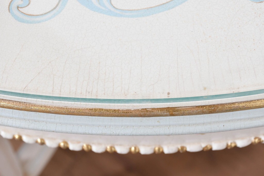 中古　イタリア高級家具　Mario Colciago&Figli(マリオ・コルチャゴ)　ロココ調の優雅な彫刻と絵付けが美しいダイニングテーブル　定価約180万円　(R-086345)