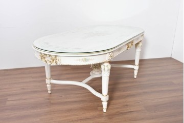 中古　イタリア高級家具　Mario Colciago&Figli(マリオ・コルチャゴ)　ロココ調の優雅な彫刻と絵付けが美しいダイニングテーブル　定価約180万円　(R-086345)