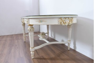 中古　イタリア高級家具　Mario Colciago&Figli(マリオ・コルチャゴ)　ロココ調の優雅な彫刻と絵付けが美しいダイニングテーブル　定価約180万円　(R-086345)