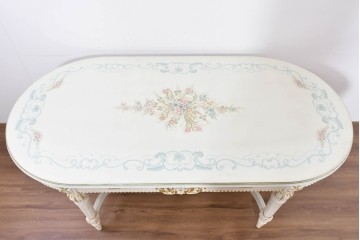 中古　イタリア高級家具　Mario Colciago&Figli(マリオ・コルチャゴ)　ロココ調の優雅な彫刻と絵付けが美しいダイニングテーブル　定価約180万円　(R-086345)