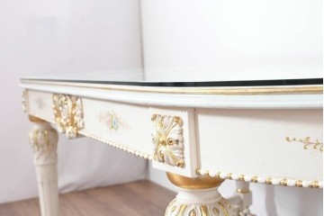 中古　イタリア高級家具　Mario Colciago&Figli(マリオ・コルチャゴ)　ロココ調の優雅な彫刻と絵付けが美しいダイニングテーブル　定価約180万円　(R-086345)