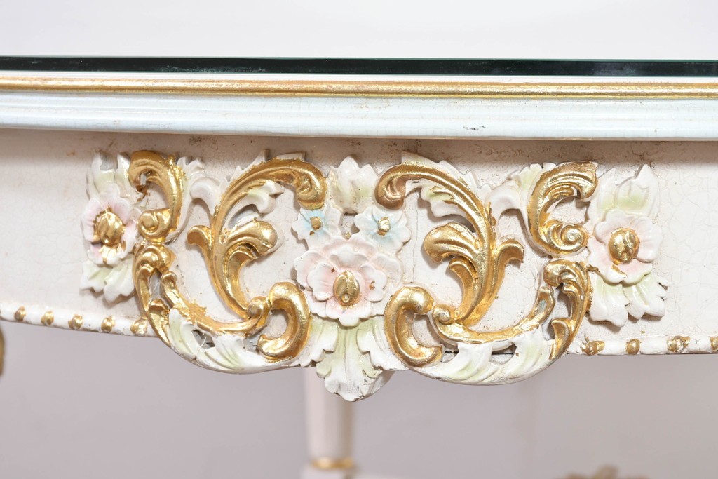 中古　イタリア高級家具　Mario Colciago&Figli(マリオ・コルチャゴ)　ロココ調の優雅な彫刻と絵付けが美しいダイニングテーブル　定価約180万円　(R-086345)