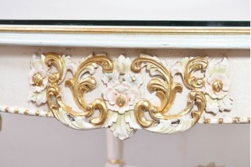 中古　イタリア高級家具　Mario Colciago&Figli(マリオ・コルチャゴ)　ロココ調の優雅な彫刻と絵付けが美しいダイニングテーブル　定価約180万円　(R-086345)