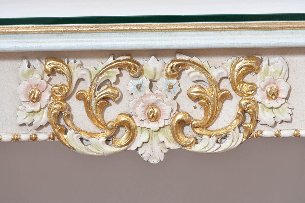 中古　イタリア高級家具　Mario Colciago&Figli(マリオ・コルチャゴ)　ロココ調の優雅な彫刻と絵付けが美しいダイニングテーブル　定価約180万円　(R-086345)