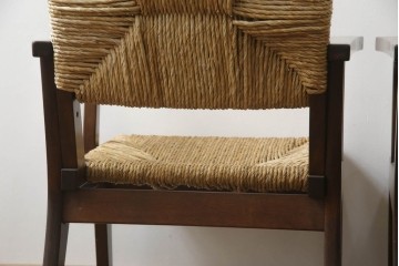 中古　美品　松本民芸家具　#521L型　直線的な木部と丁寧な編み込みが調和したラッシアームチェア　定価約19万3千円　(R-086347)